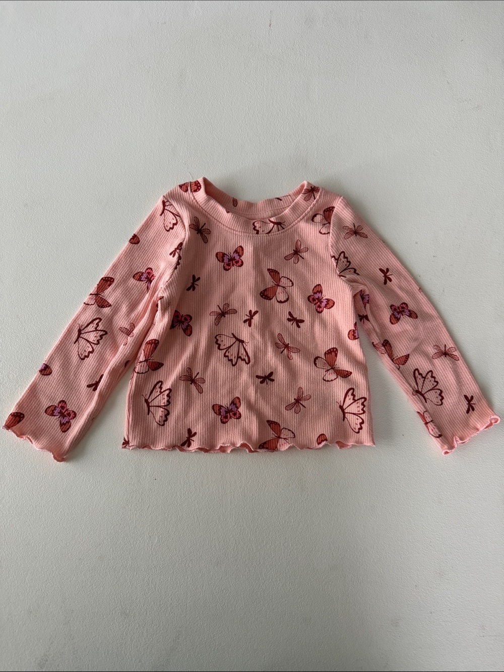 Cat & Jack - Pink Ribbed Long Sleeve Top with butterfly print